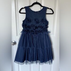 Navy Floral Tulle Party Dress for Girls